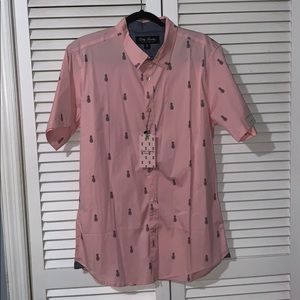 Dirty Laundry - Pink Button with Navy Pineapples